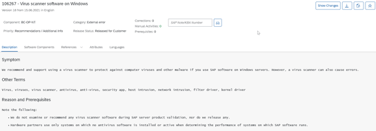 Virus scanner software on Windows - SAP ONE Support Launchpad e altre 9