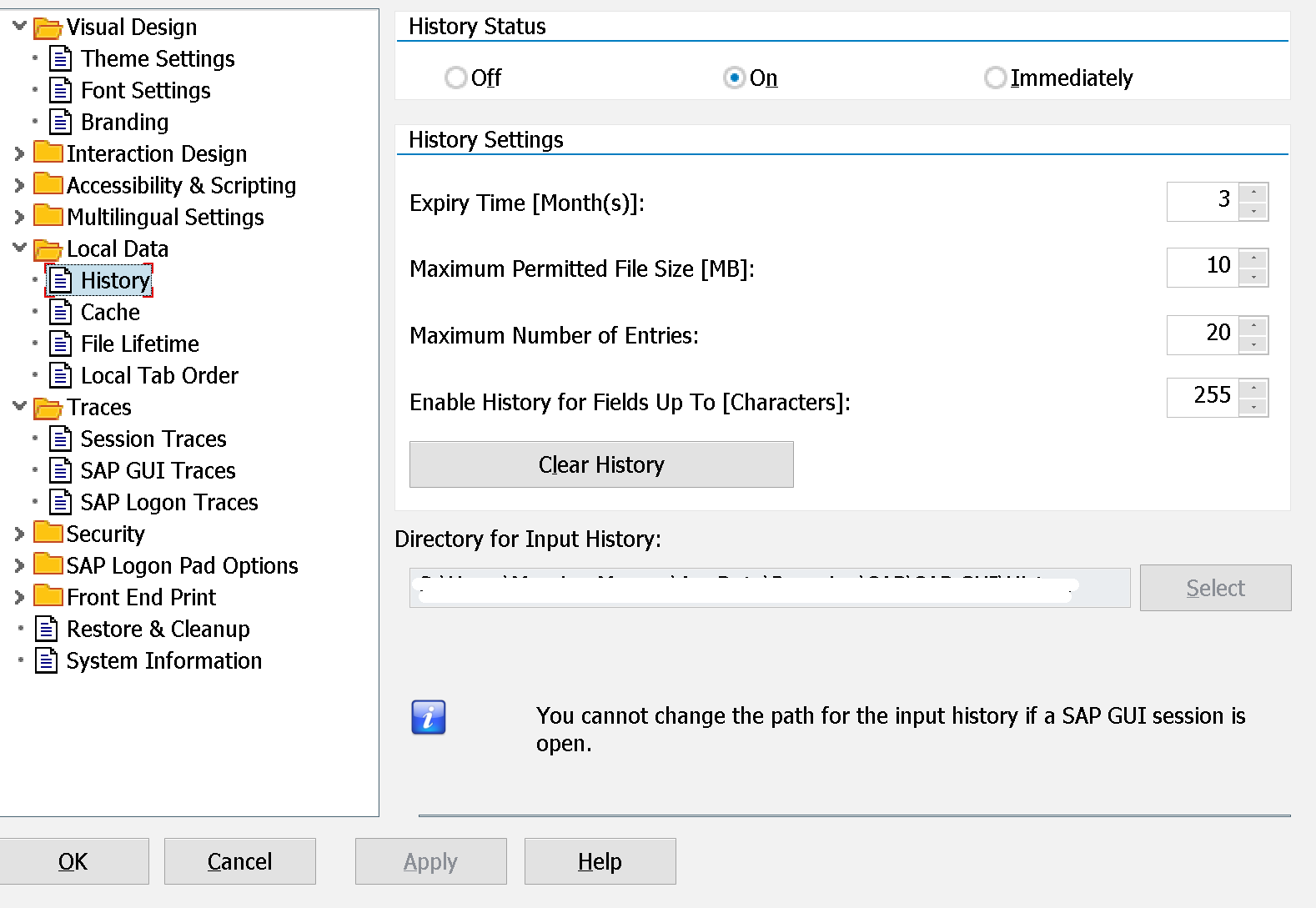 SAP GUI HISTORY